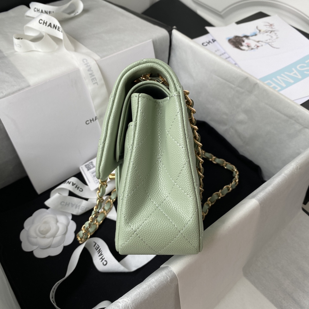 Classic Flap Caviar Bag A01113 Light Green/Gold